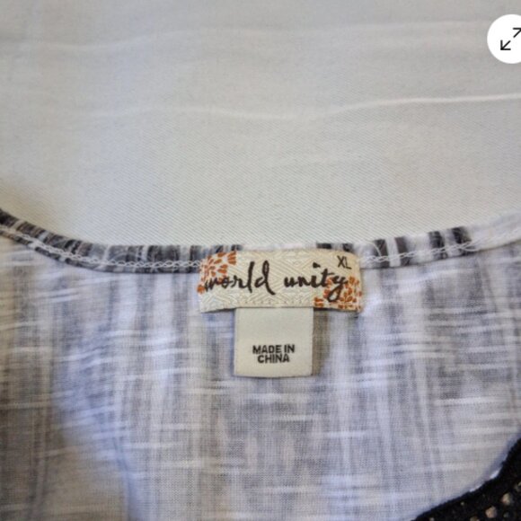 World Unity‎ Womens XL Sleeveless Top Gray Pink Embroidered Neck Boho Style A31 - Picture 10 of 10